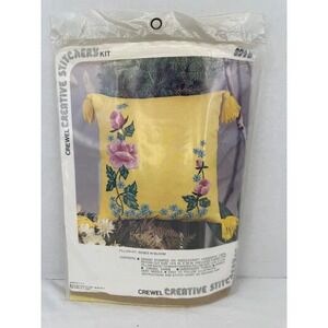 Vintage 1975 Vogart Crewel Stitchery Kit Roses in Bloom Yellow Pillow 894B DIY